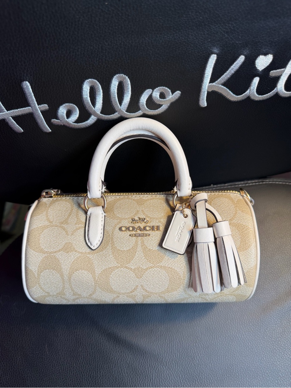 COACH Beige Signature Canvas Leather Barrel Bag • BNWOT